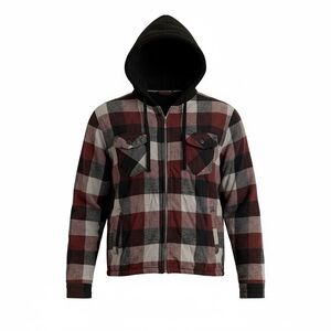 Sapphire Lounge Y2K Sherpa lined flannel hooded jacket - Black and Red